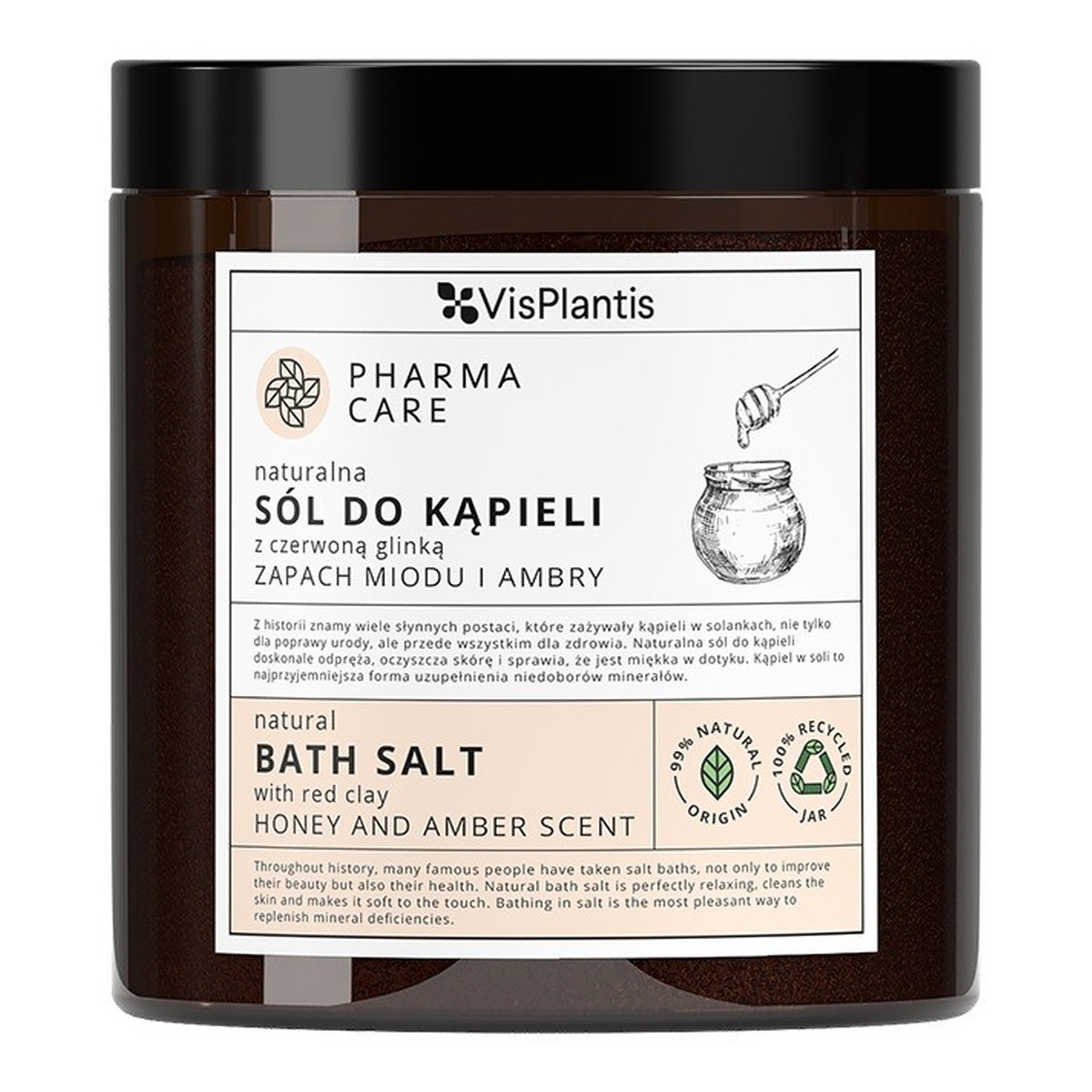 Vis Plantis Pharma Care Naturalna sól do kąpieli z czerwoną glinką - zapach Miodu i Ambry 800g