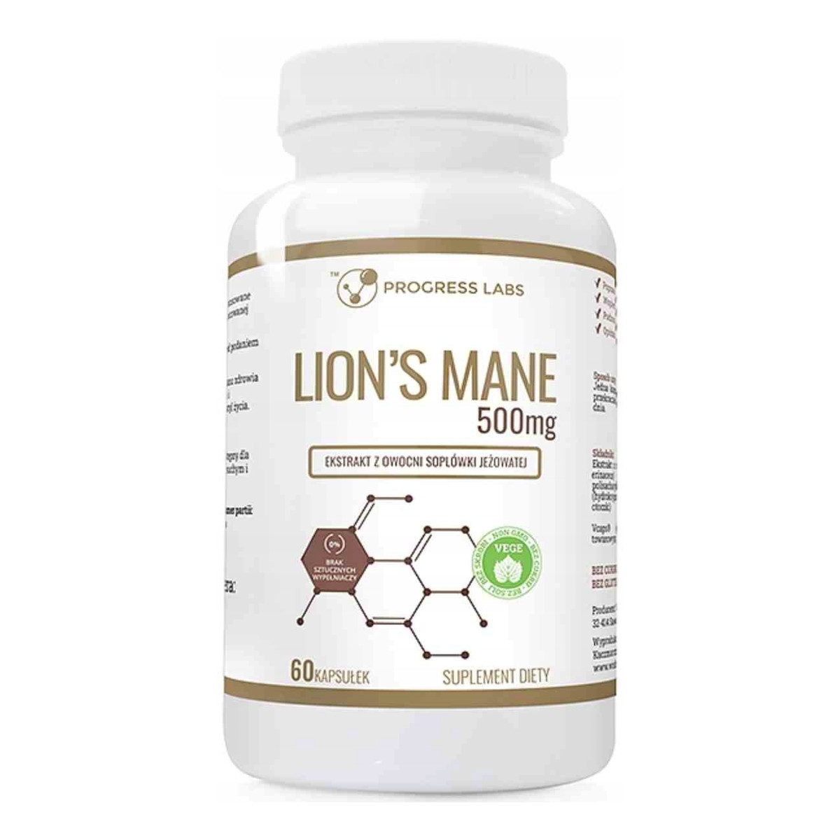 Progress Labs Lion's Mane ekstrakt z owocni soplówki jeżowatej suplement diety 60 kapsułek 500mg
