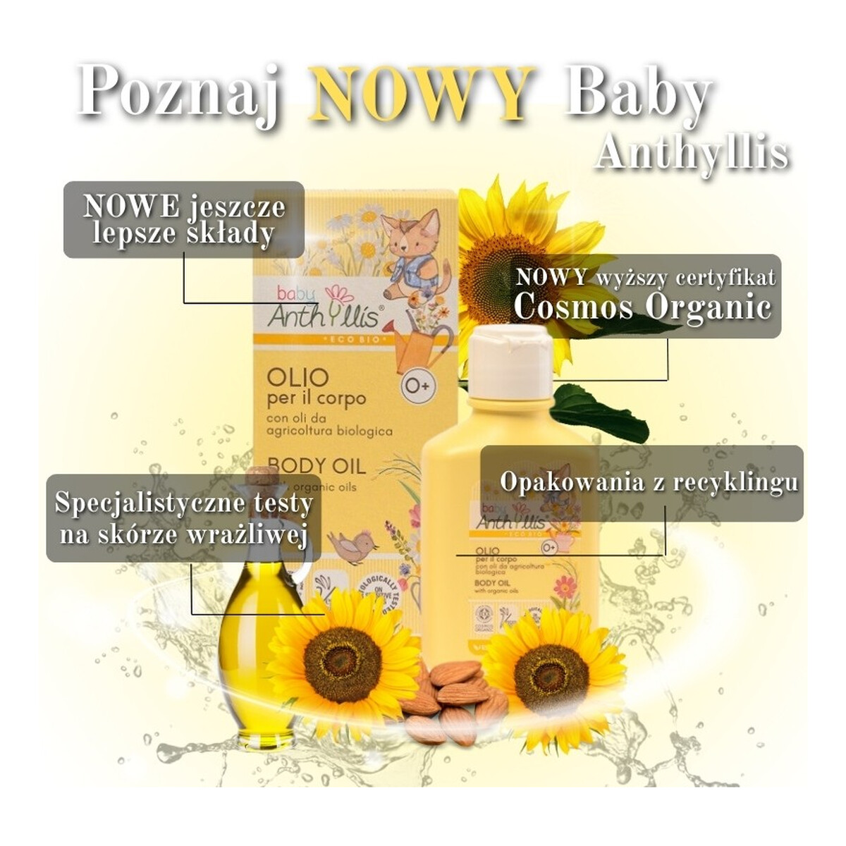 Anthyllis Baby Bio Oliwka olejek do ciała z olejami z rolnictwa ekologicznego 100ml