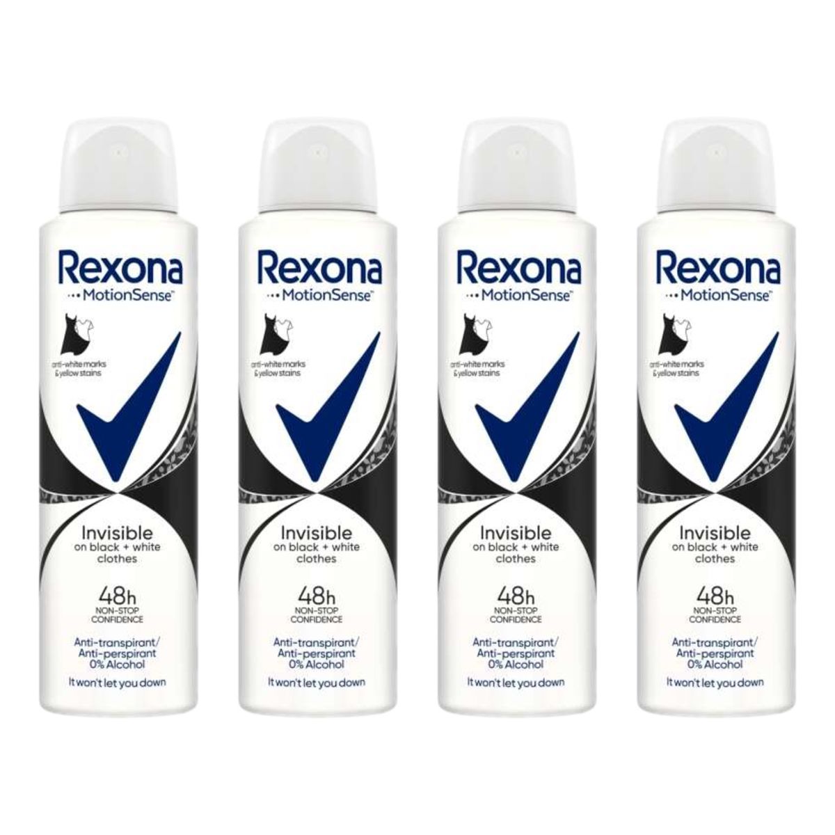 Rexona Invisible on black and white clothes Antyperspirant w sprayu dla kobiet 4x150ml