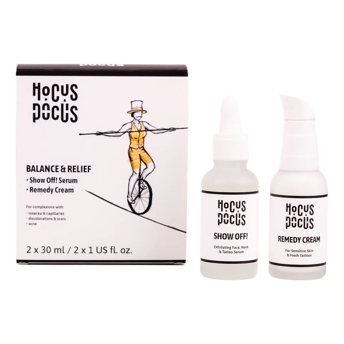 Hocus Pocus Balance Relief Zestaw łagodzący krem do tatuaży 30ml + mikrozłuszczające serum 30ml
