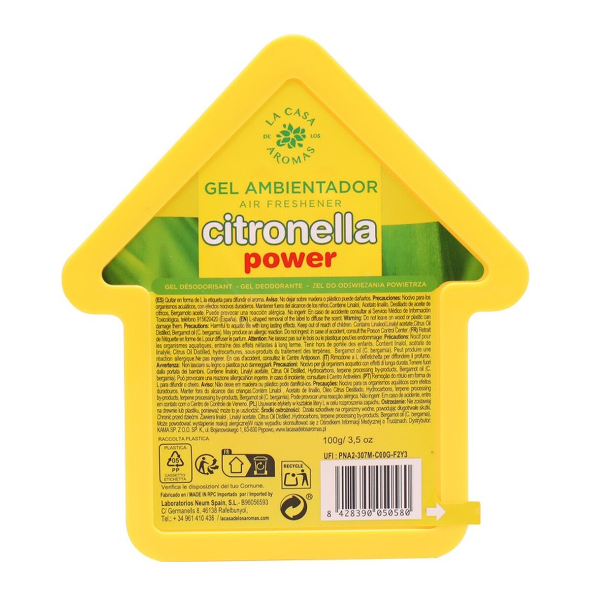 La Casa De Los Aromas Citronella Power Odświeżacz w żelu o zapachu Trawy Cytrynowej 100g