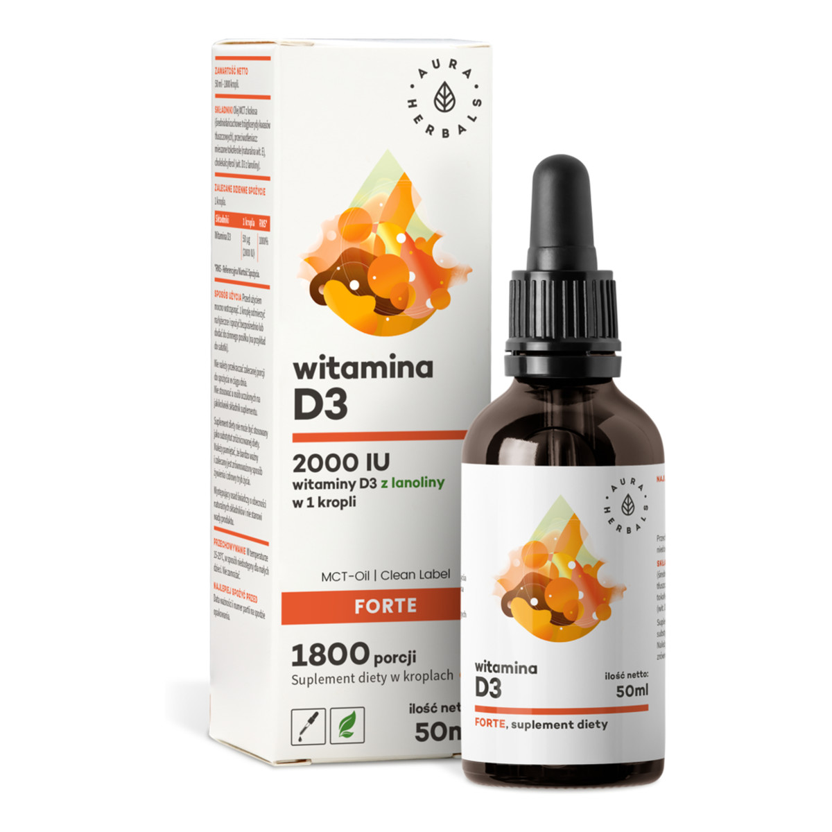Aura Herbals Witamina D3 Forte 2000 IU + MCT - krople 50ml