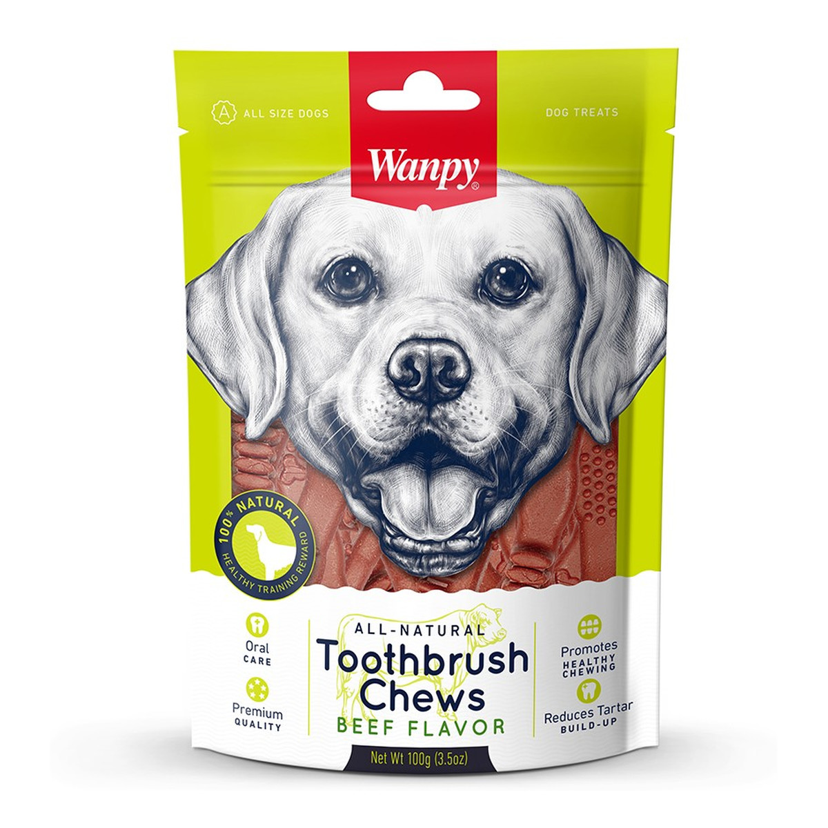 Wanpy Dogs przekąski dla psów toothbrush chews-czyściki do zębów o smaku wołowiny 100g