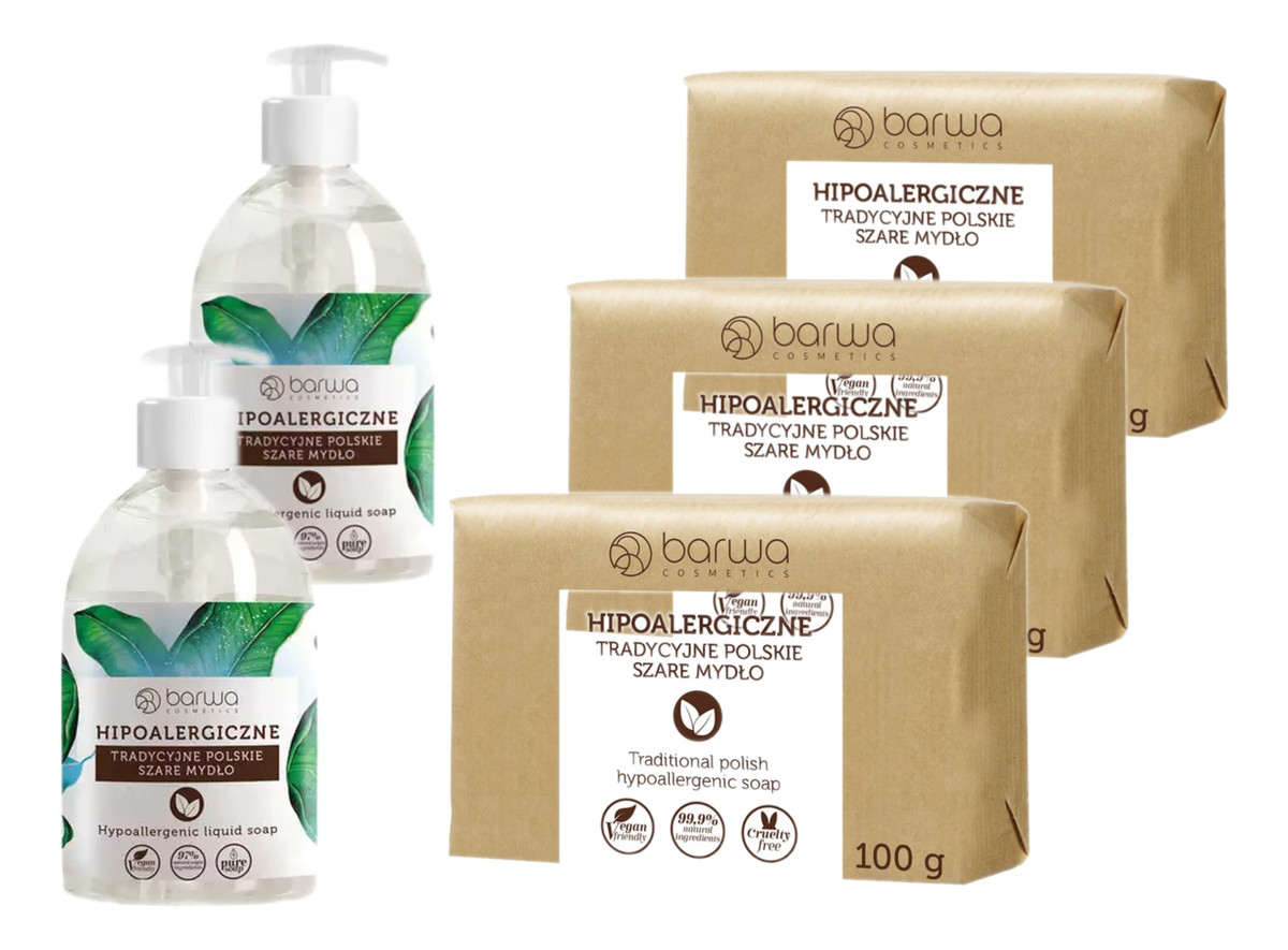 Szare Mydło w Płynie 2x500ml + Mydło w Kostce 3x100g