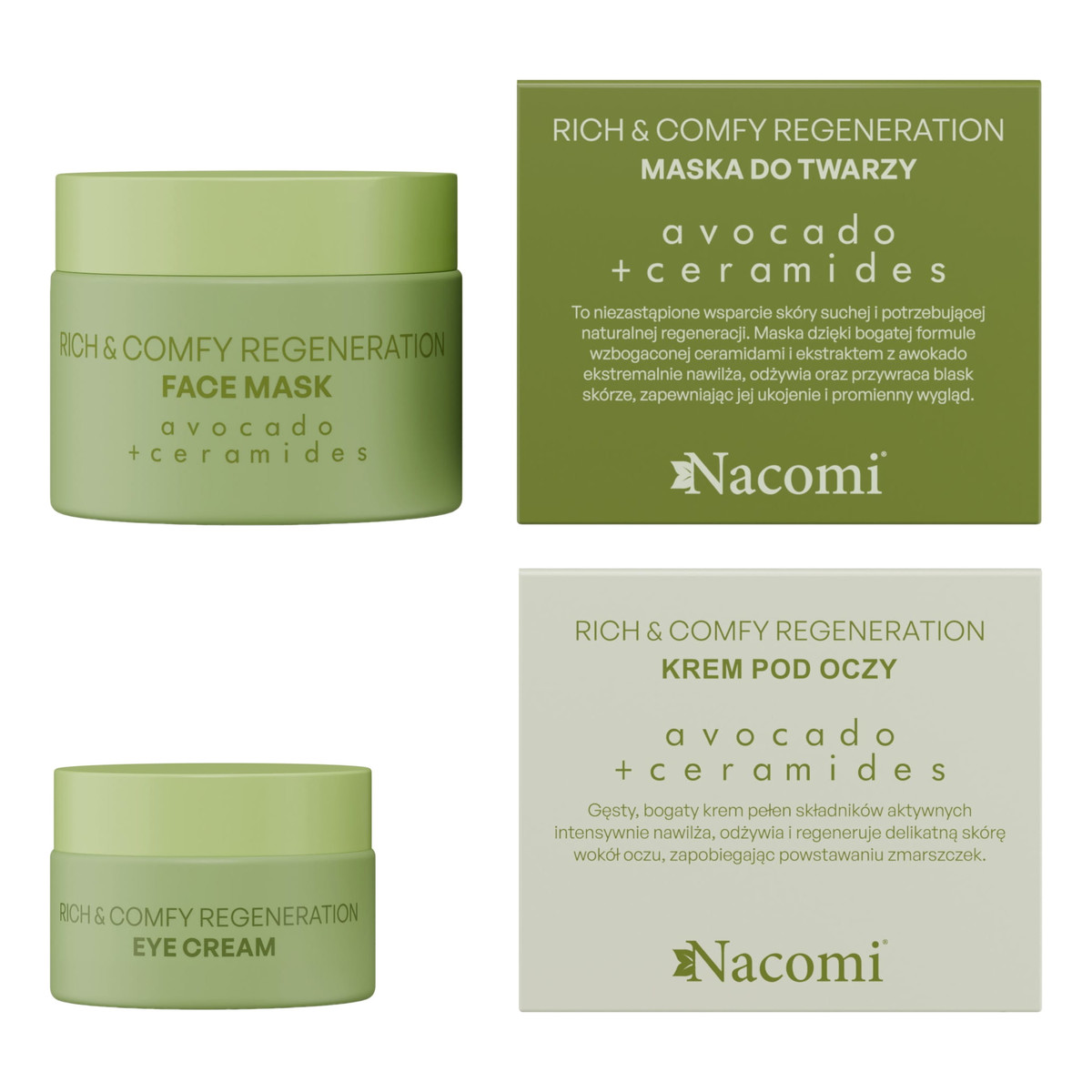 Nacomi Rich&comfy regeneration Avokado Krem pod oczy + Maseczka do twarzy