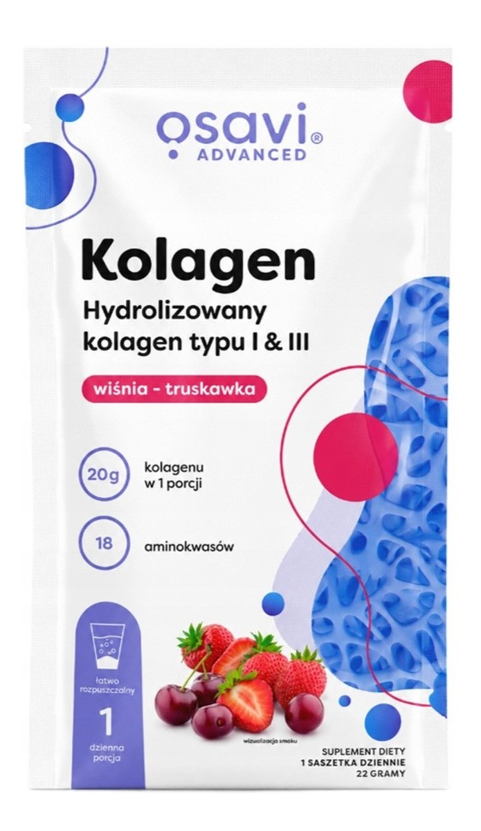 Kolagen Hydrolizowany typu I & III suplement diety Wiśnia i Truskawka
