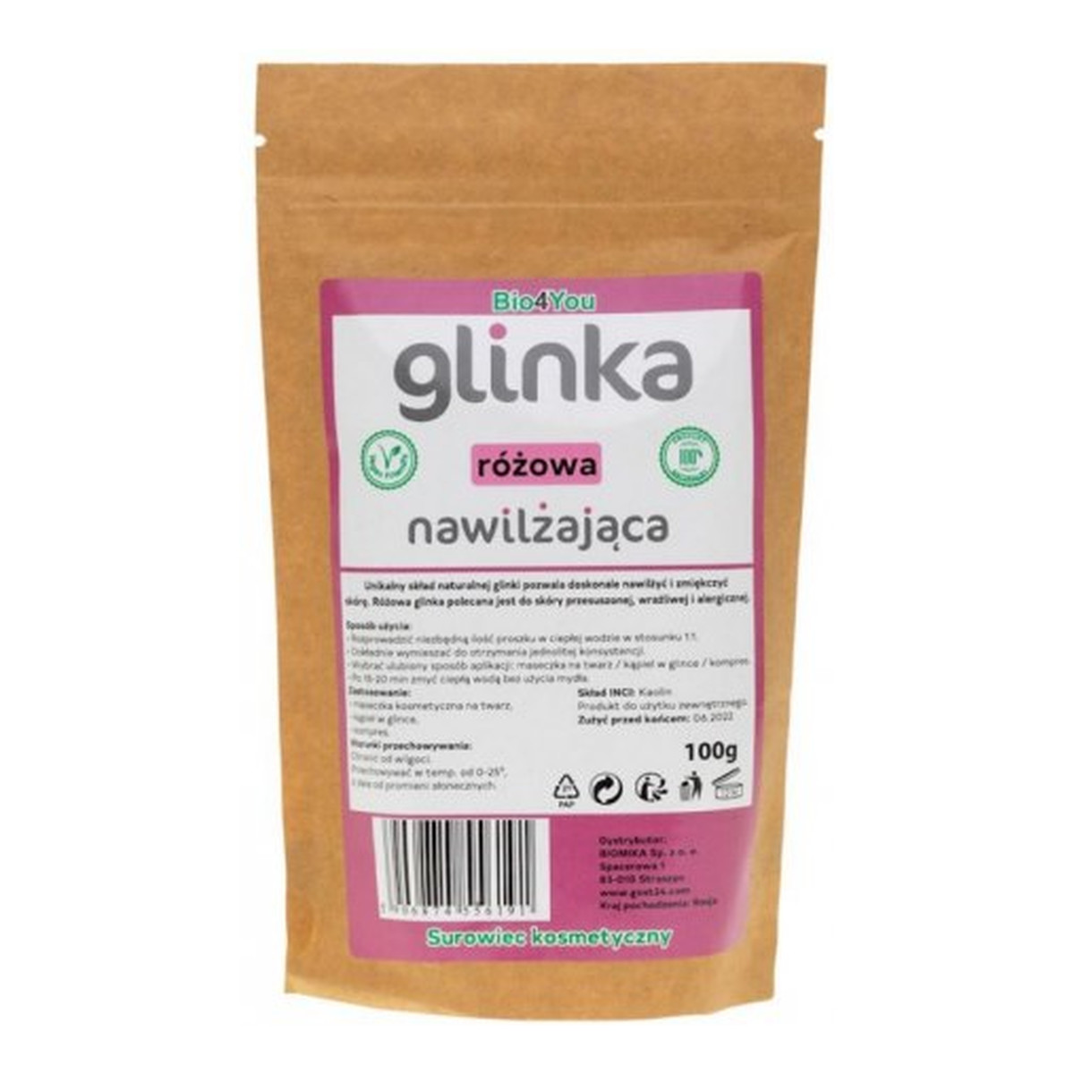 Biomika Natural Home Spa Glinka kosmetyczna Różowa Nawilżająca 100g