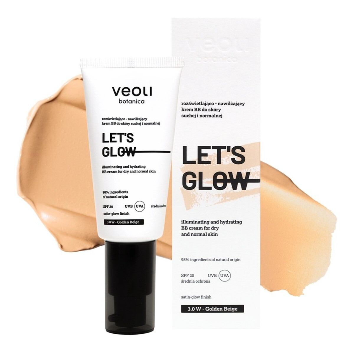 Veoli Botanica Let's Glow rozświetlająco-nawilżający Krem bb do skóry suchej i normalnej 3.0 w golden beige 30ml