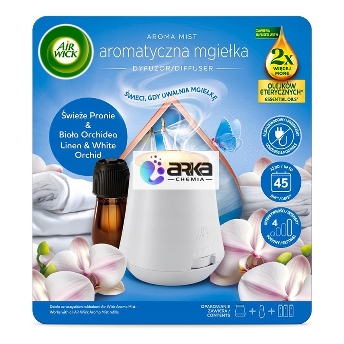 Air Wick Aroma Mist Mgiełka z olejkami komplet Świeże Pranie & Biała Orchidea 20ml