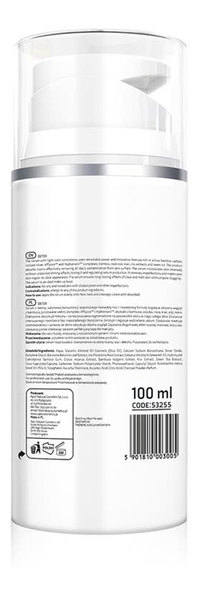 detoksykujące serum do twarzy z węglem z bambusa i jonizowanym srebrem