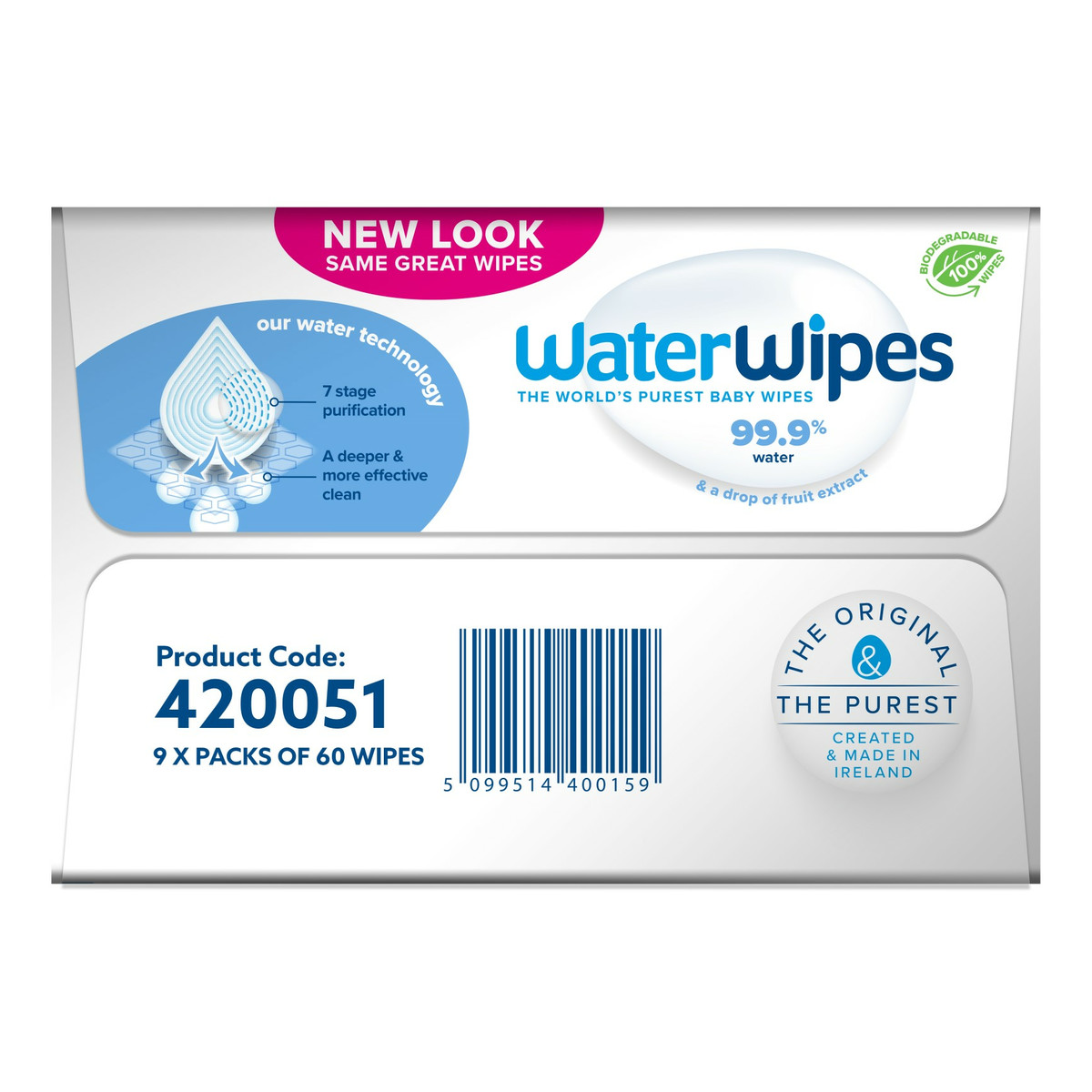 WaterWipes Chusteczki nawilżane dla dzieci BIO 99,9% wody i kropla ekstraktu owocowego 60 szt x 9 (540szt)