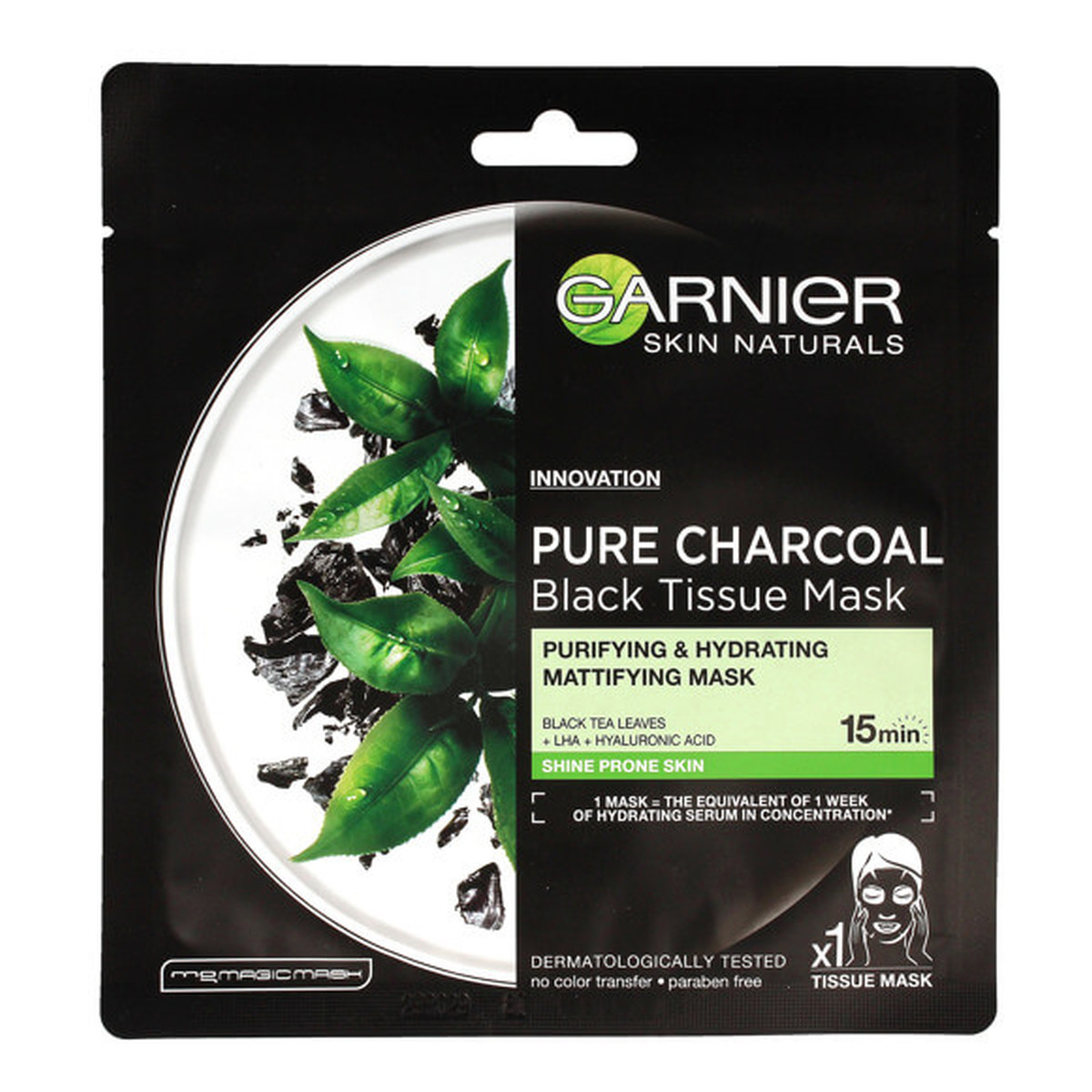 Garnier Skin Naturals Pure Charcoal maska w płacie Black Tissue Czarna Herbata 28g