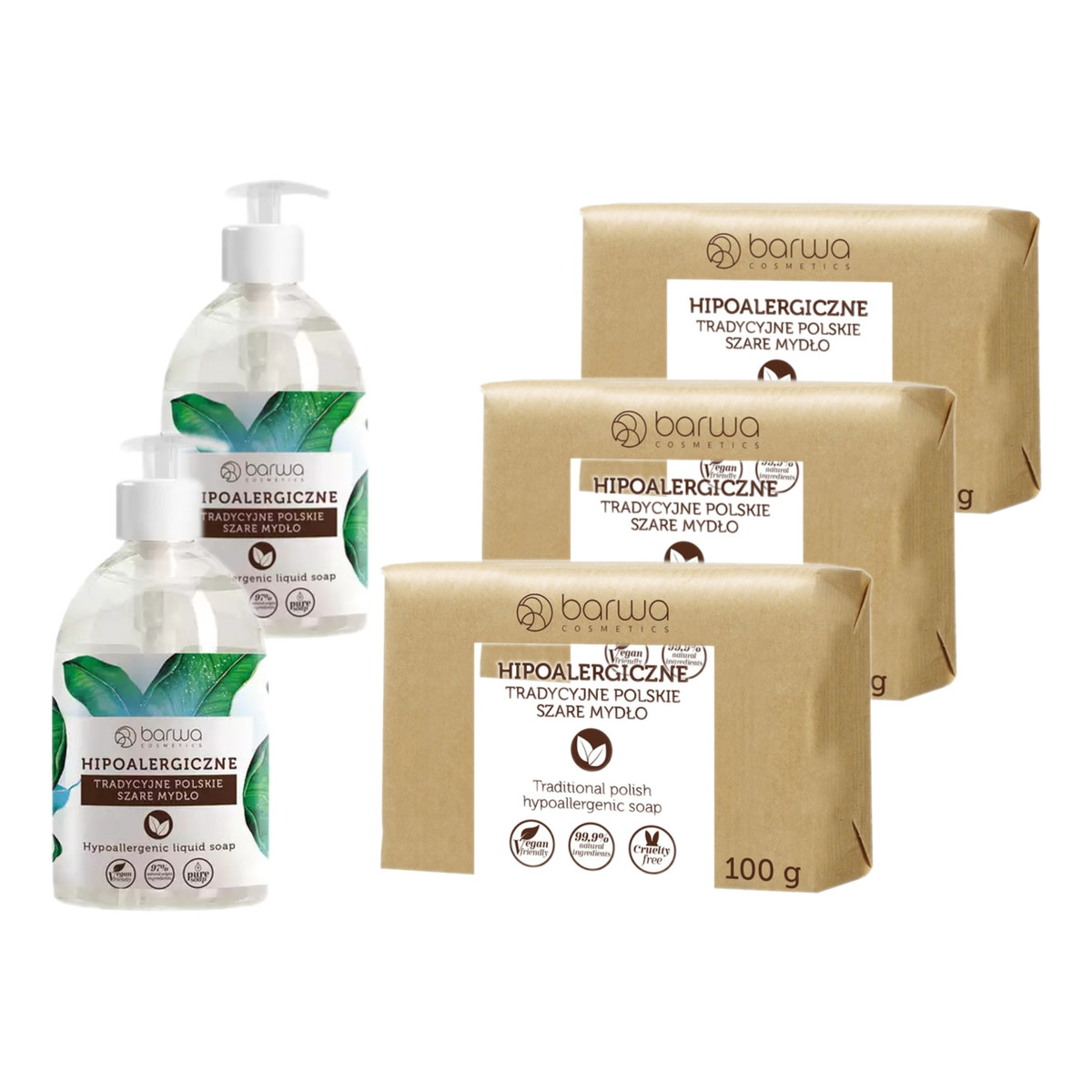 Barwa Szare Mydło w Płynie 2x500ml + Mydło w Kostce 3x100g