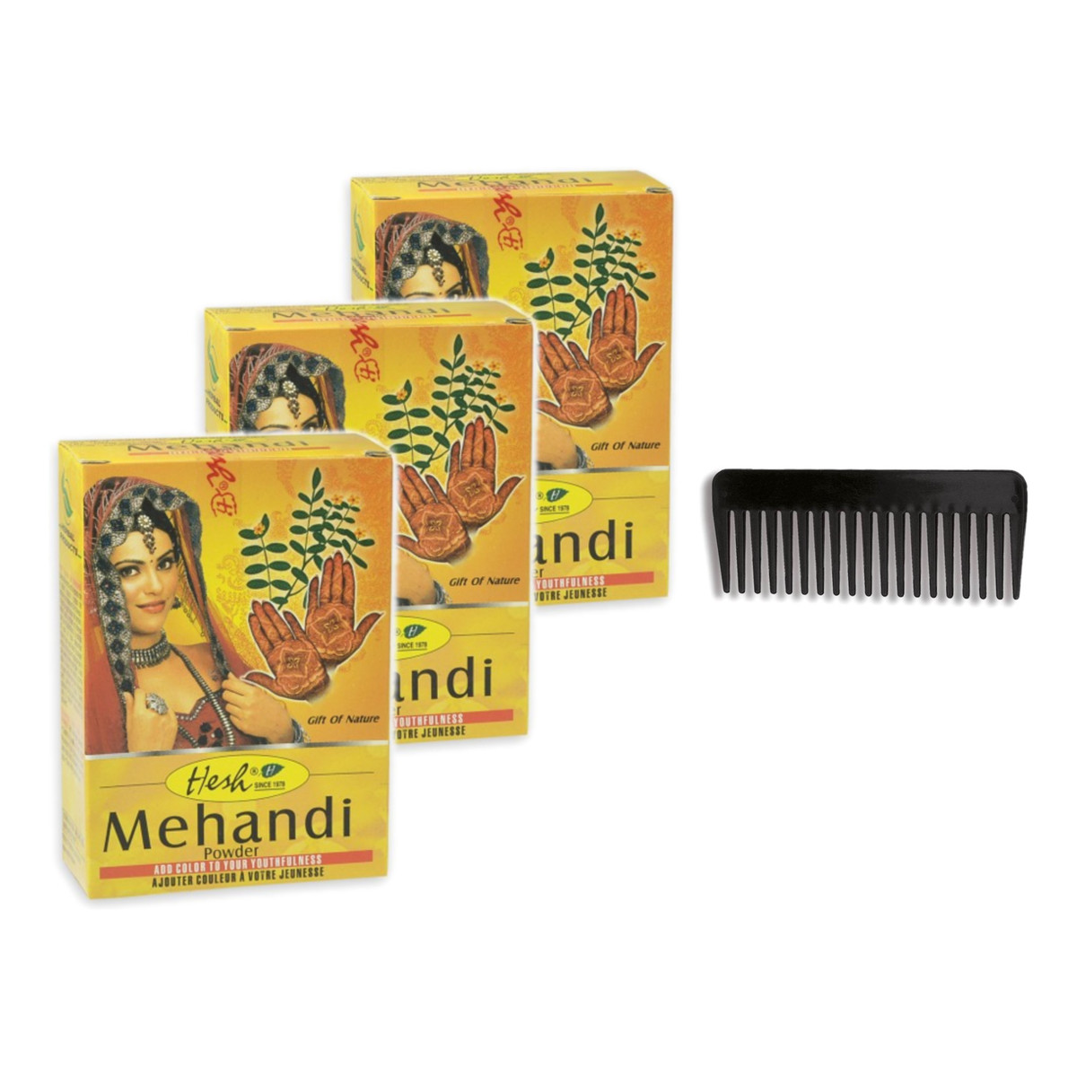 Hesh Mehandi Henna Do Włosów i Zdobienia Ciała 3szt.x100g + Donegal grzebień