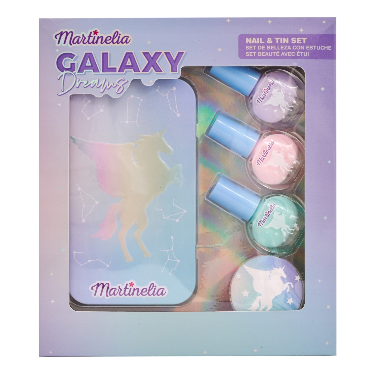 Martinelia Galaxy Dreams Nails&Tin Box Zestaw lakier do paznokci 3szt + pilniczek + etui na lakiery