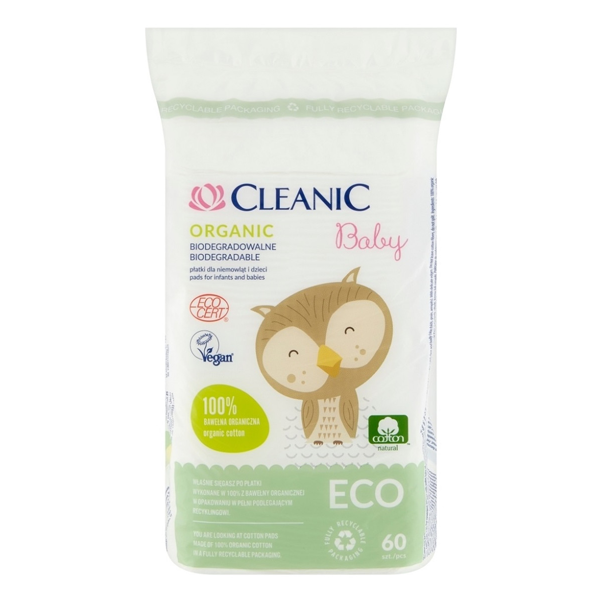 Cleanic Baby Eco Płatki dla niemowląt i dzieci Organic biodegradowalne 1 op. 60 szt.