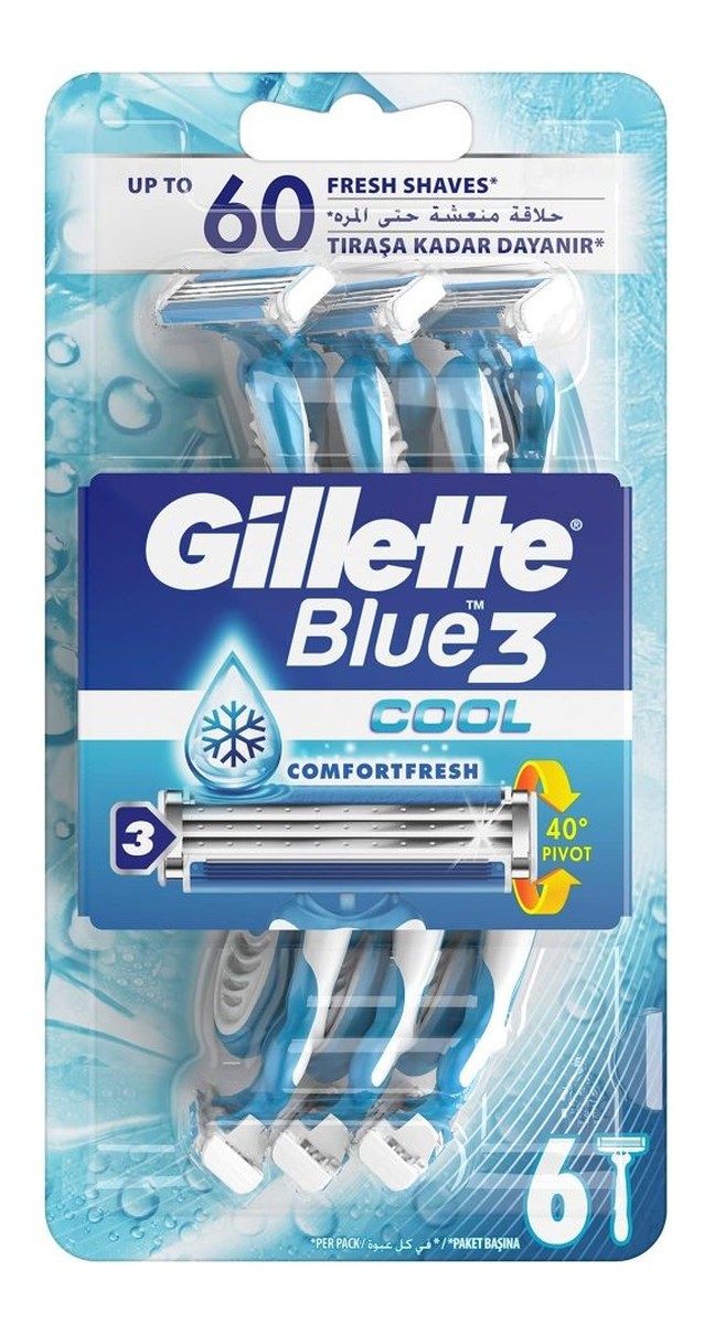 Blue3 cool jednorazowe maszynki do golenia dla mężczyzn 6szt