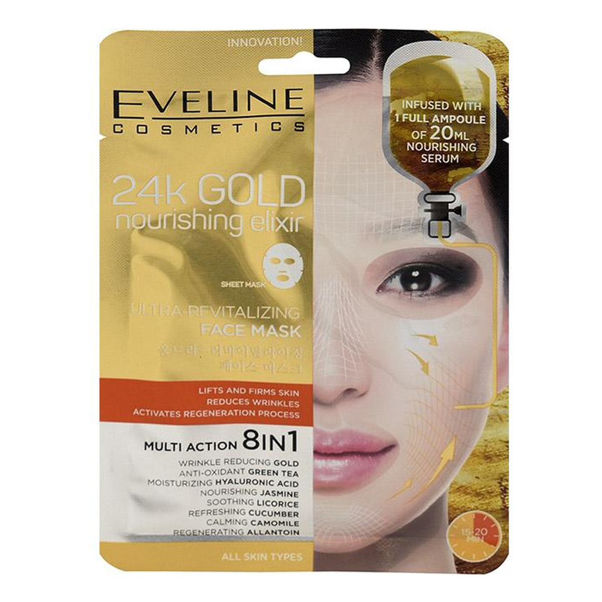 Eveline 24k Gold Ultra-rewitalizująca Maska w płacie 8w1