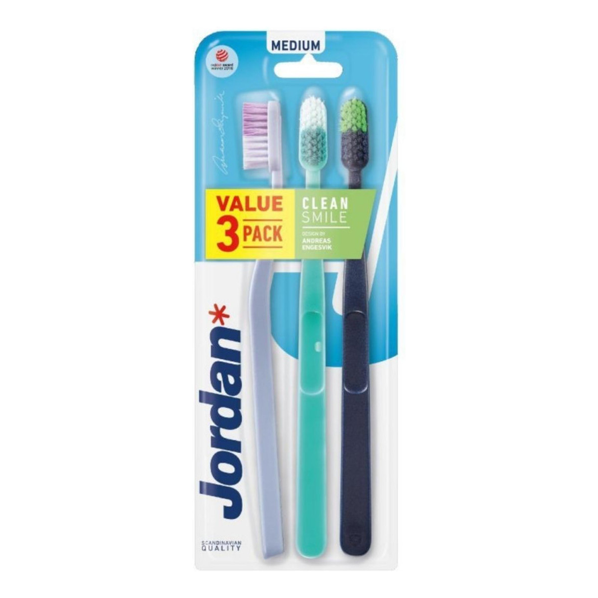 Jordan Clean Smile Szczoteczka do zębów Medium 3szt - mix kolorów