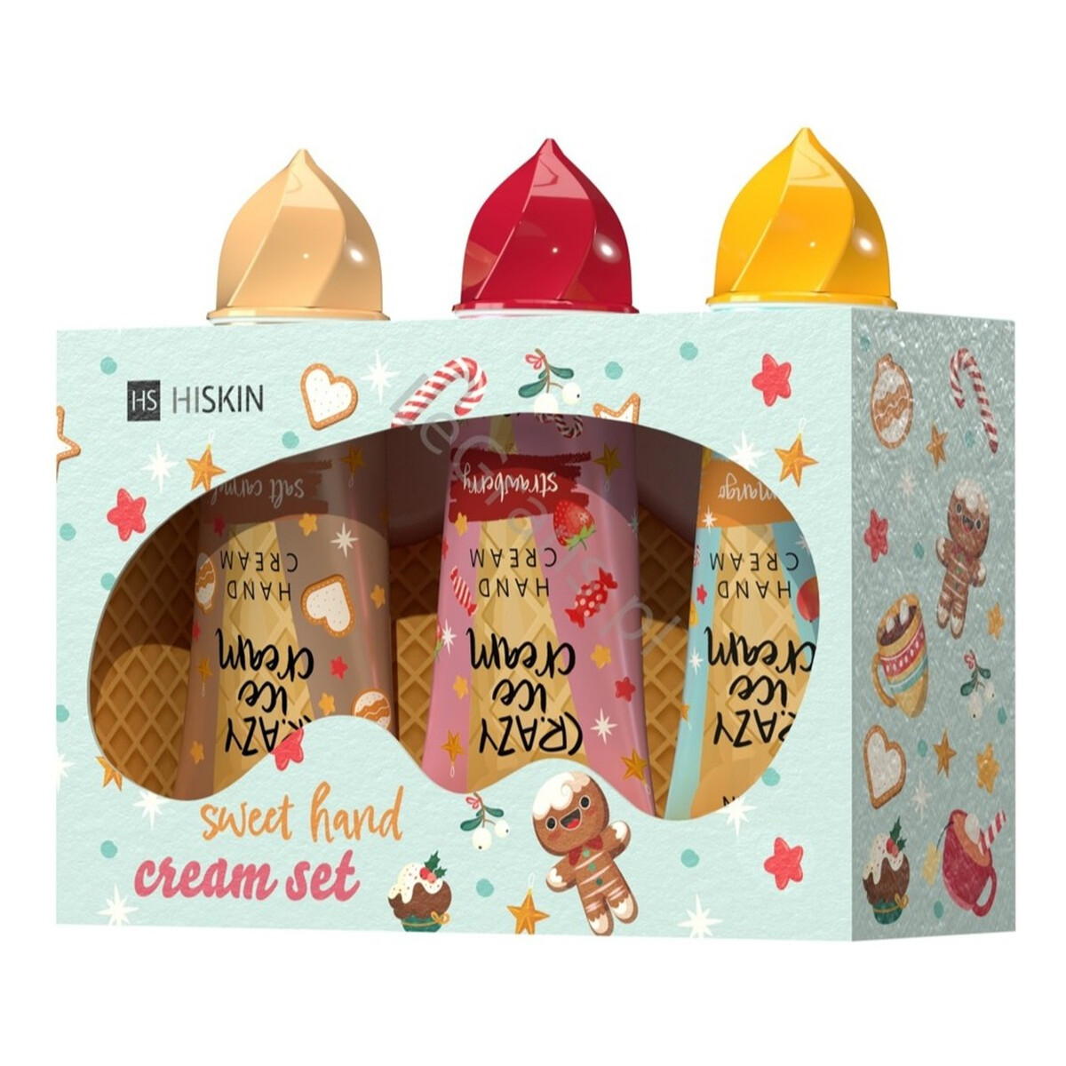 Hiskin Sweet Hand Cream Set Zestaw krem do rąk trukawka 60ml + krem do rąk słony karmel 60ml + krem do rąk mango 60ml