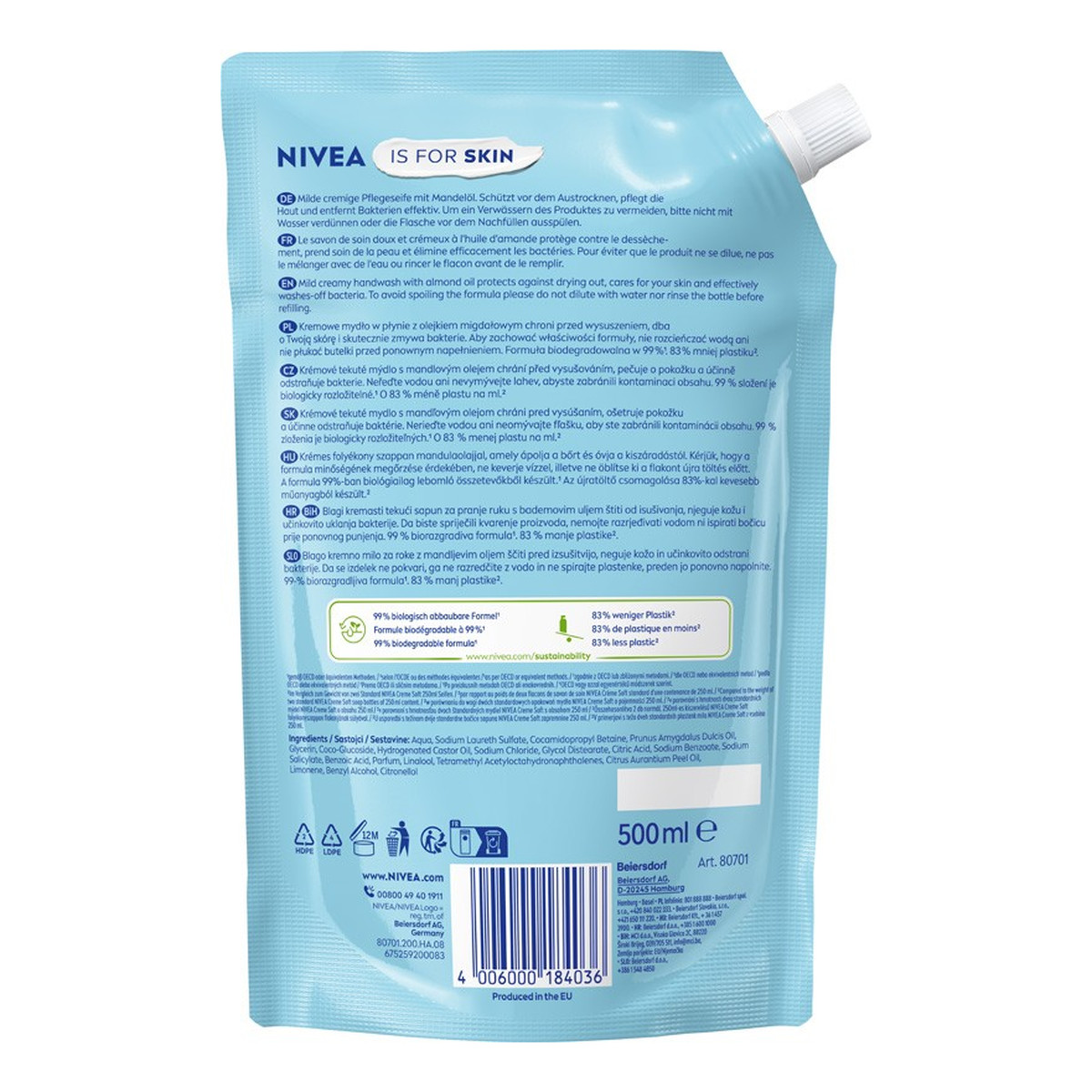 Nivea Care soap pielęgnujące Mydło w płynie z mleczkiem migdałowym creme soft-zapas 500ml