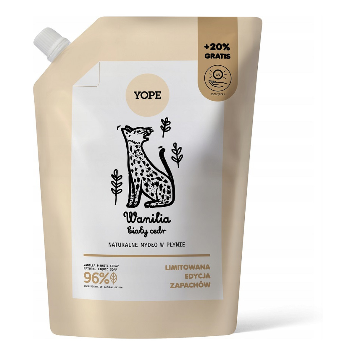 Yope Naturalne Mydło w płynie refill wanilia biały cedr 600ml