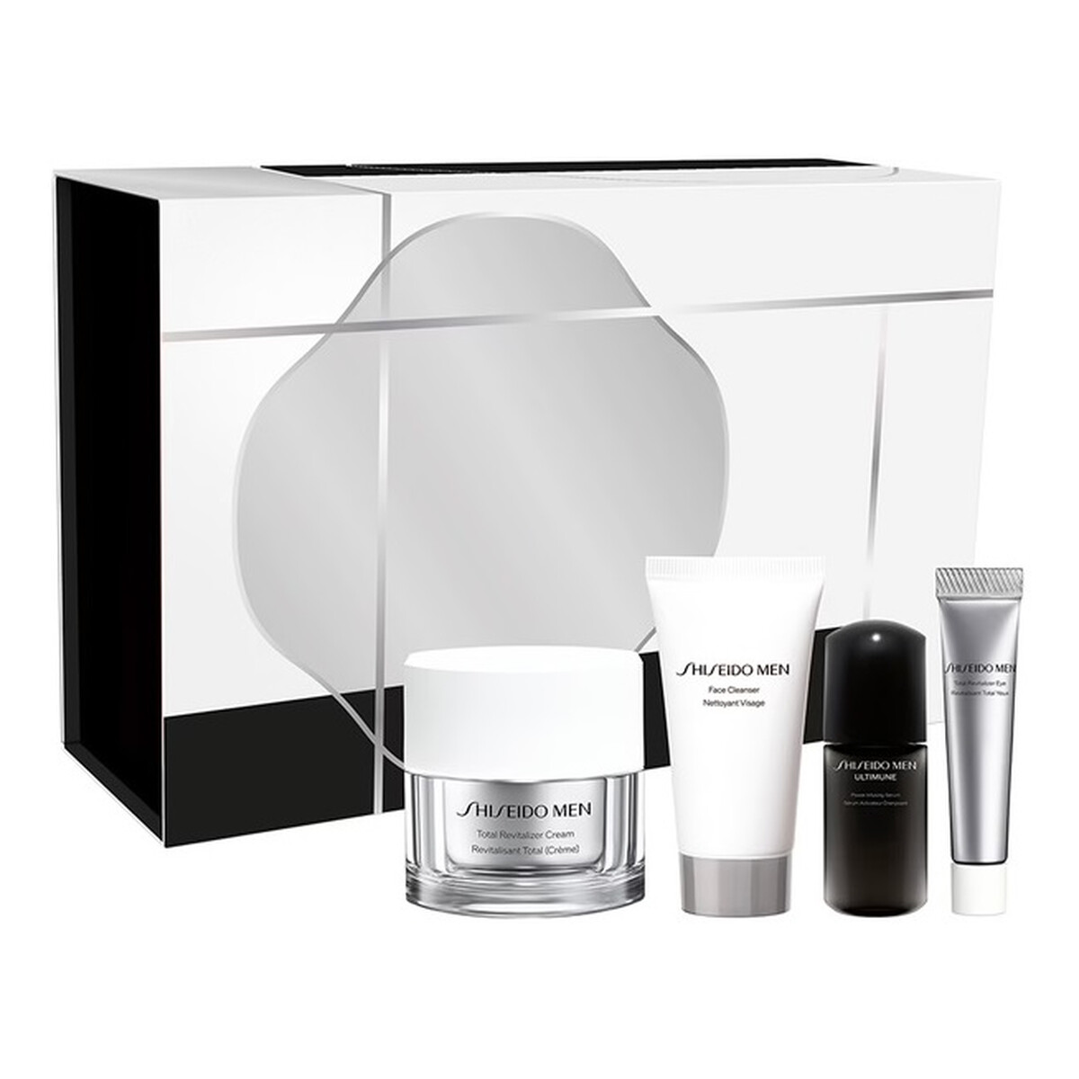 Shiseido Men Total Age-Defense Program Zestaw nawilżający krem ​​do twarzy 50ml + pianka do mycia twarzy 30ml + serum przeciwstarzeniowe 10ml + krem pod oczy 5ml