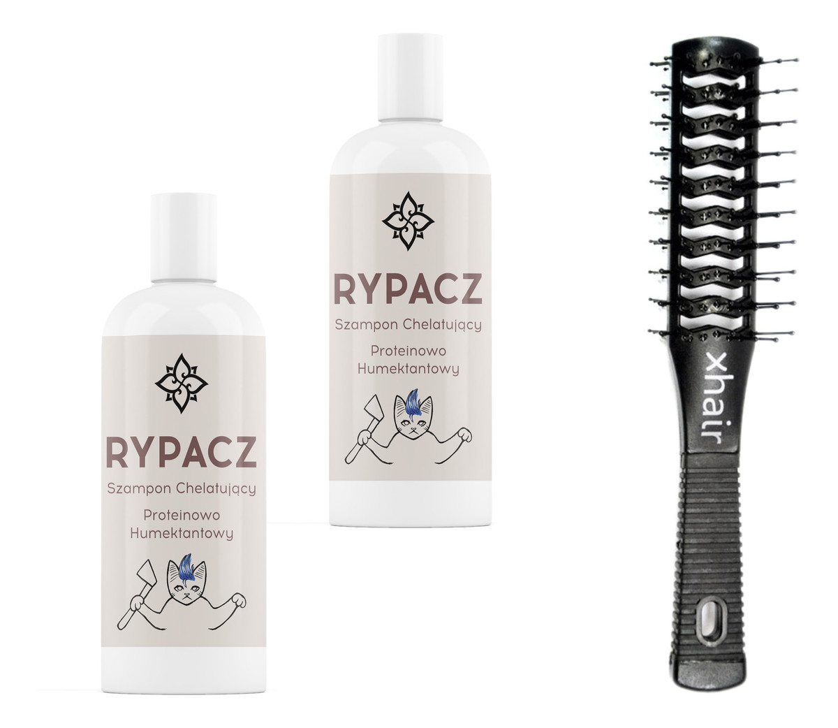 Rypacz - szampon chelatujący proteinowo-humektantowy 2x250ml + Xhair Szczotka dwustronna