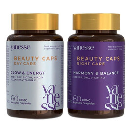 Yanesse beauty caps day night formuła na dzień i na noc dla włosów skóry i paznokci suplement diety 2x60 kapsułek
