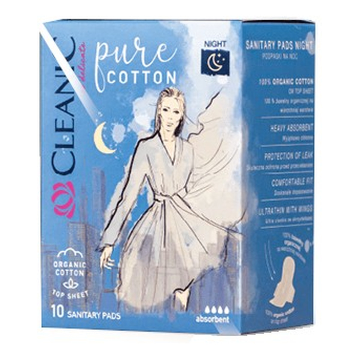 Cleanic Pure Cotton Podpaski higieniczne Organic - na noc 10szt