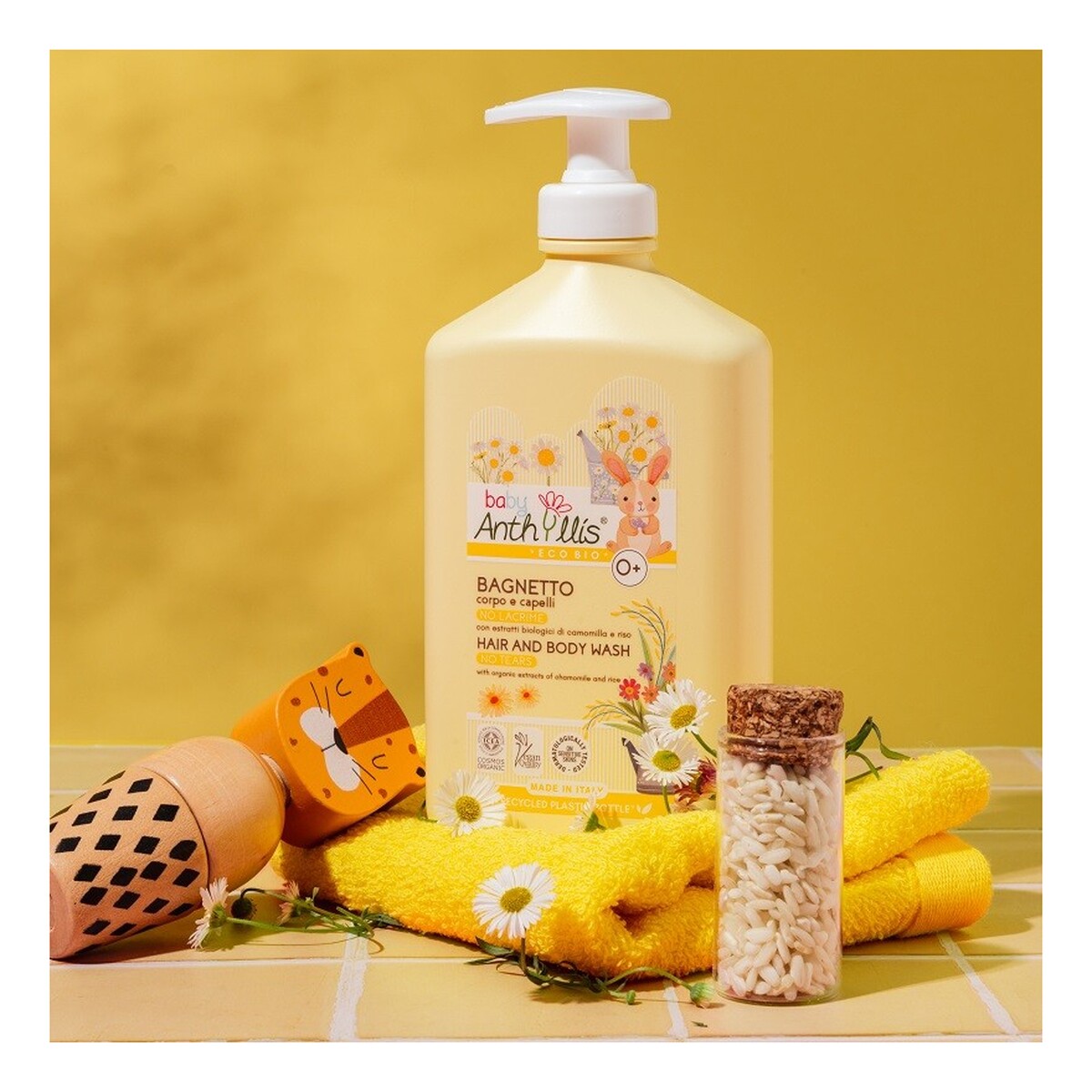 Delikatny bio płyn do kąpieli i szampon 2w1 BEZ ŁEZ z organicznym rumiankiem i proteinami ryżu