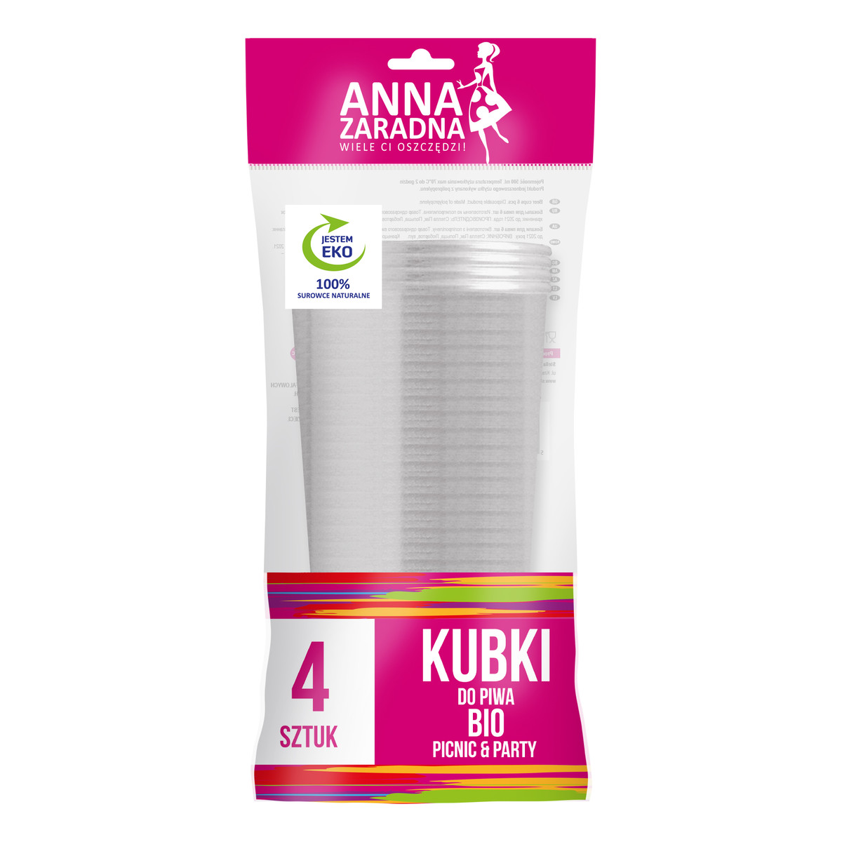 Anna Zaradna Picnic&Party Kubki do piwa Bio 4szt 500ml