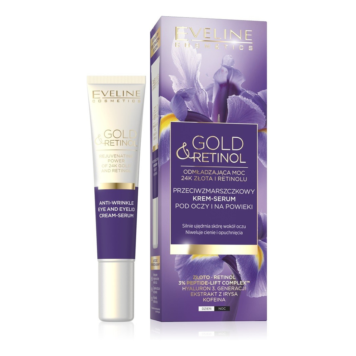 Eveline Gold & Retinol Przeciwzmarszczkowy Krem-serum pod oczy i na powieki na dzień i noc 15ml