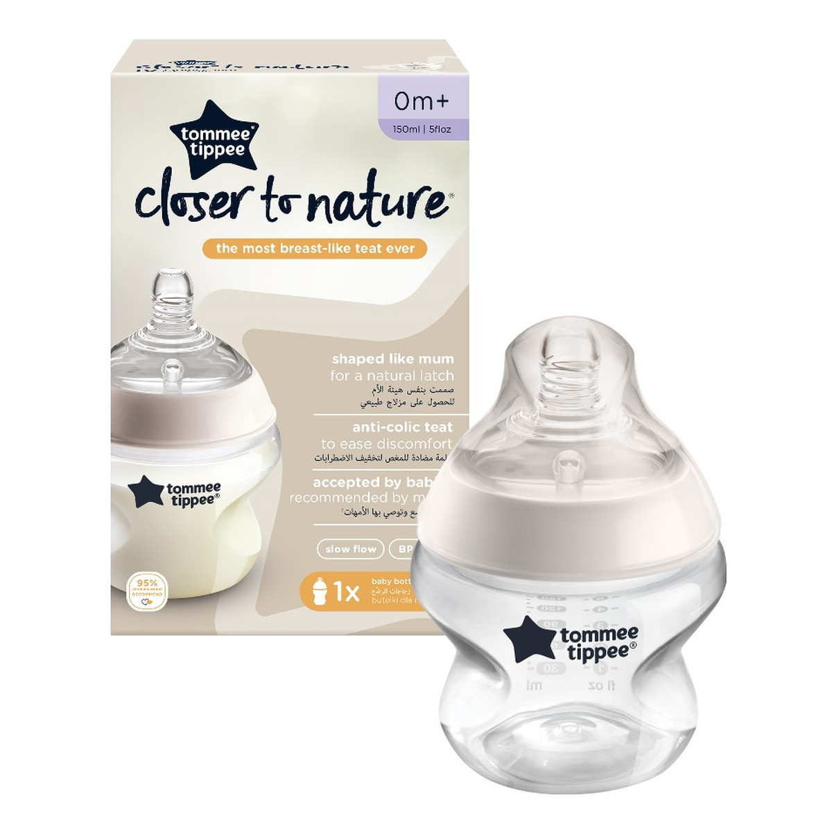 Tommee Tippee Closer to nature butelka do karmienia ze smoczkiem silikonowym przepływ wolny 0m+ 150ml