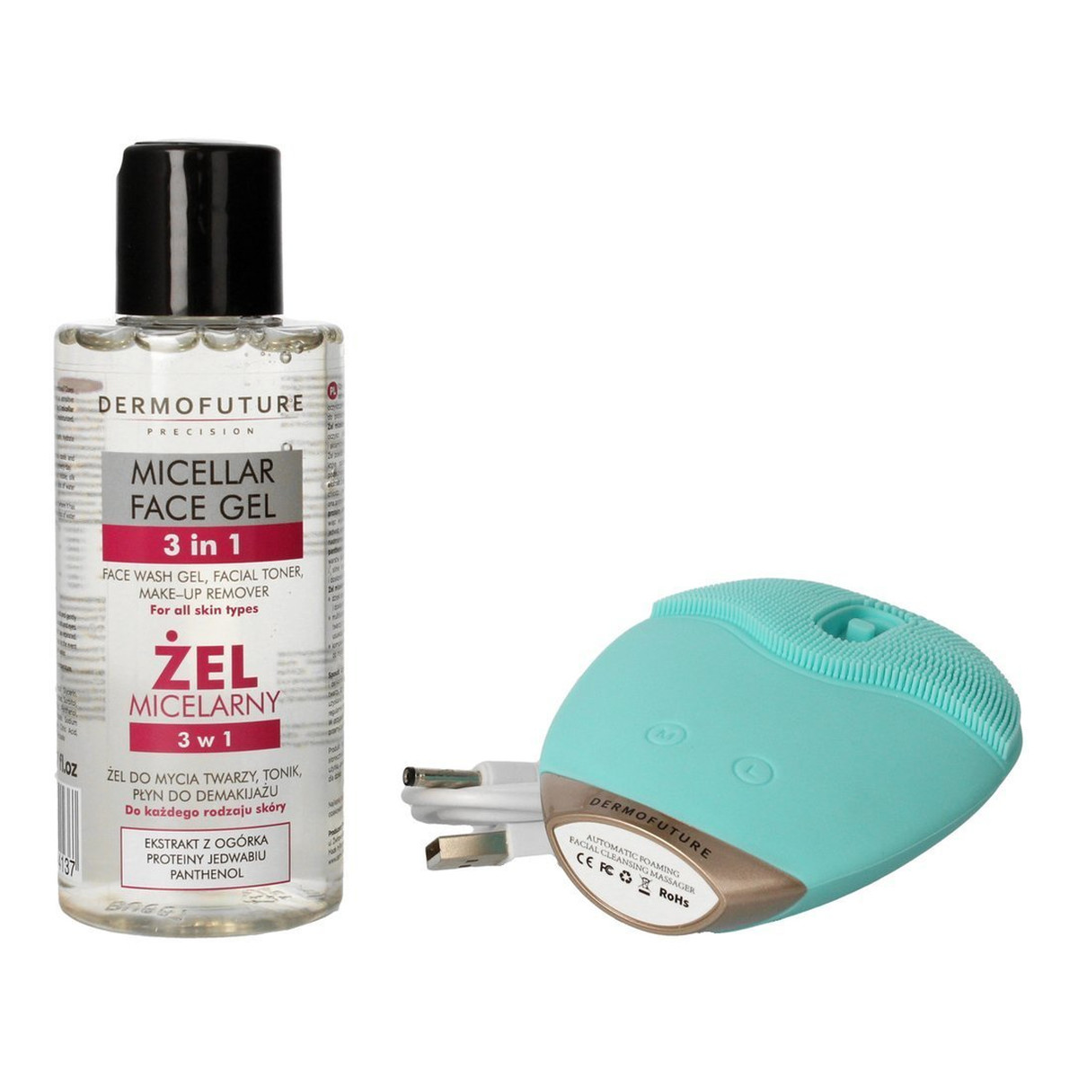 DermoFuture Technology Szczoteczka soniczna do twarzy ze spieniaczem zielona + żel 1 op.