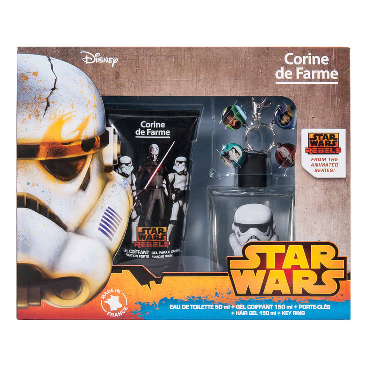 Corine De Farme Star Wars Zestaw Prezentowy (Woda Toaletowa 50ml + Żel do Włosów Mocny 150ml + Komplet Breloczków)