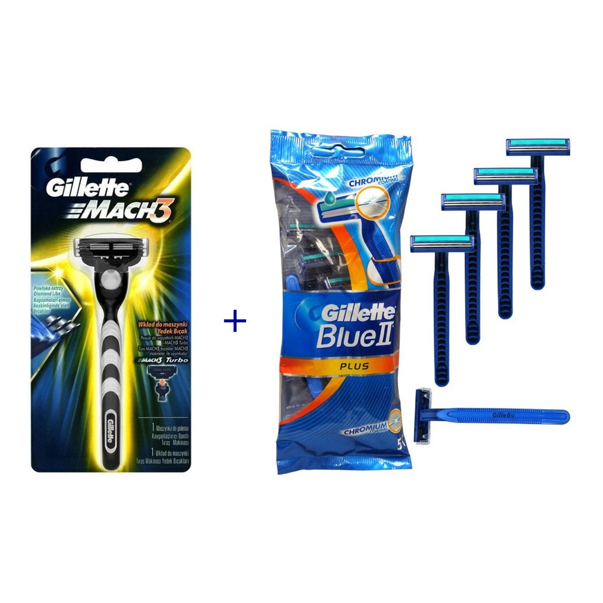 Gillette Gillette Mach3 Maszynka+Gillette Blue Plus Maszynki Jednorazowe (5szt)
