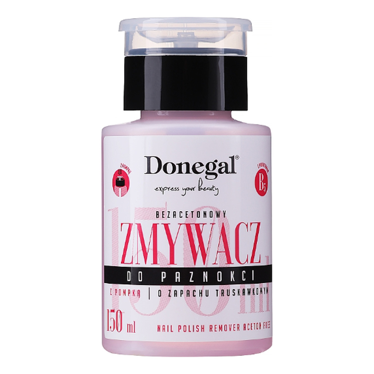 Donegal Bezacetonowy Zmywacz Do Paznokci z dozownikiem Truskawka 150ml