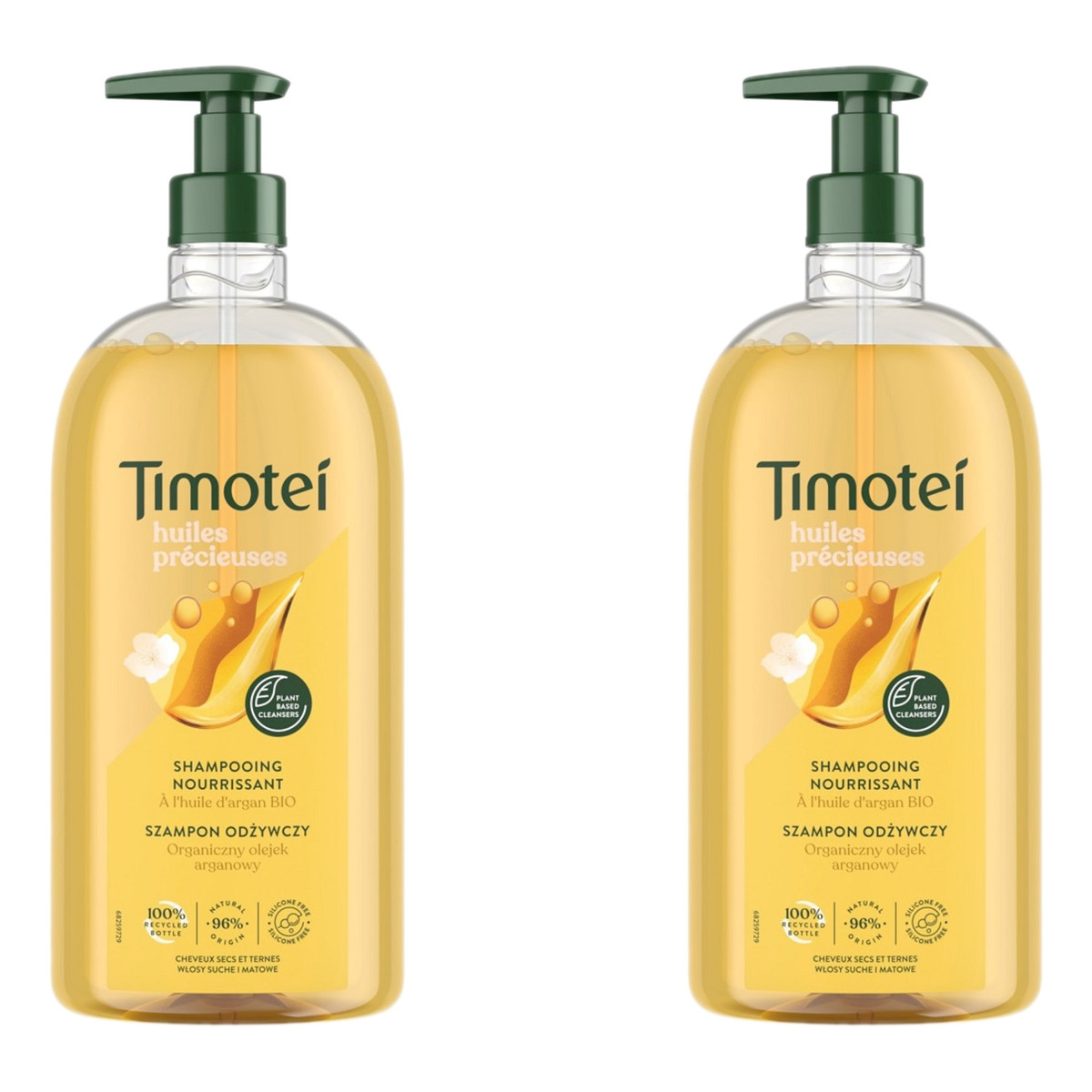 Timotei Precious oils Szampon odżywczy do włosów suchych i matowych z organicznym olejkiem arganowym 2x 750ml