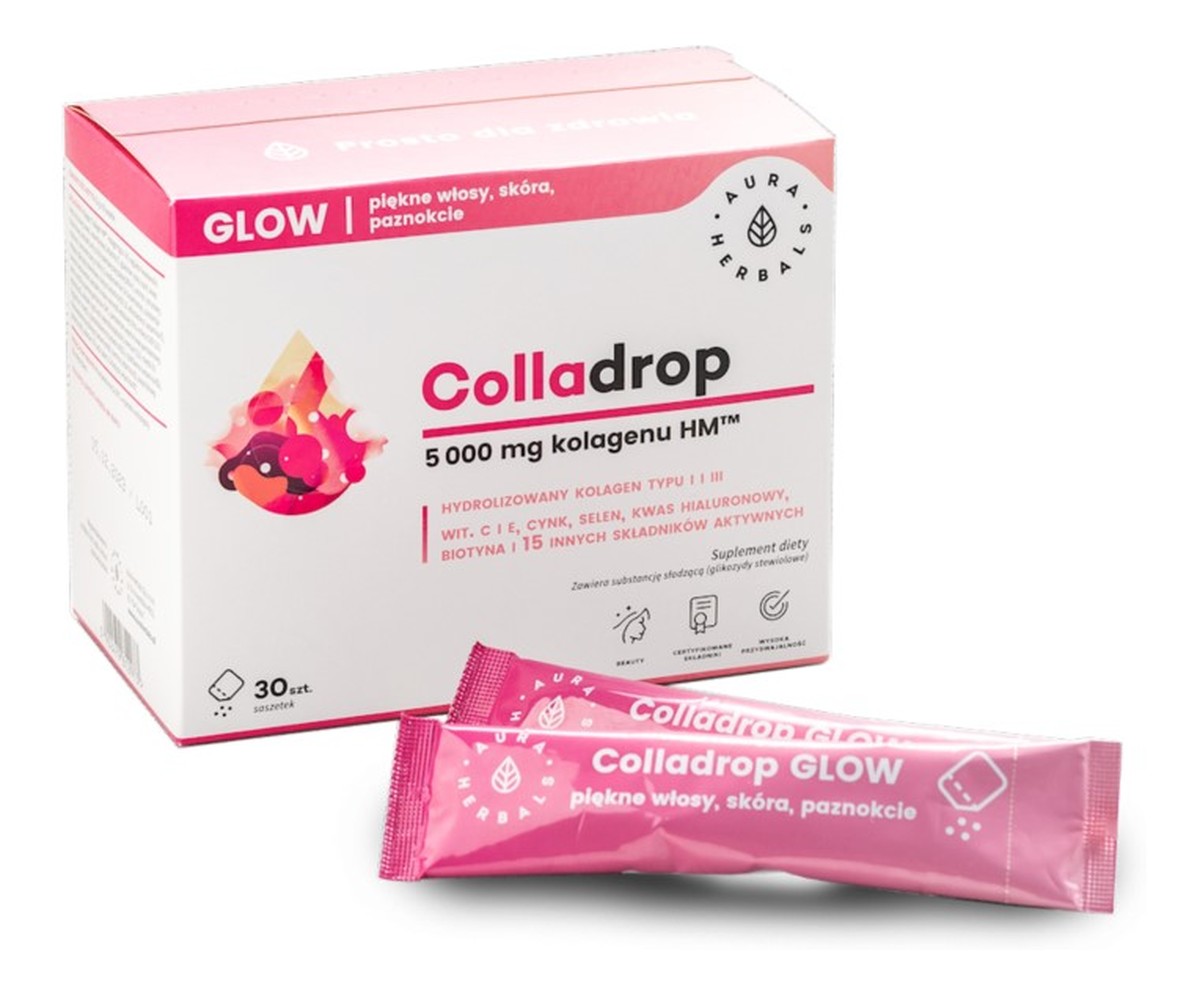 Aura herbals_colladrop glow kolagen morski 5000mg 30 szaszetek