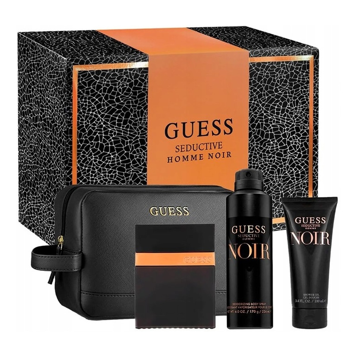 Guess Seductive Noir Homme Zestaw woda toaletowa spray 100ml + żel pod prysznic 100ml + dezodorant spray 226ml + kosmetyczka