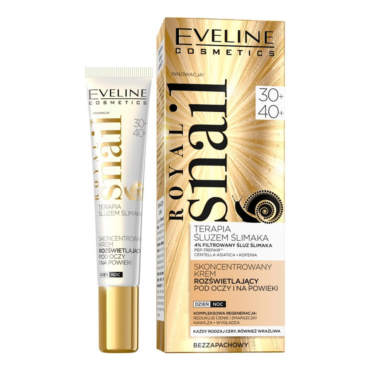 Eveline Royal Snail 30+/40+ Skoncentrowany Krem rozświetlający pod oczy na dzień i noc 20ml