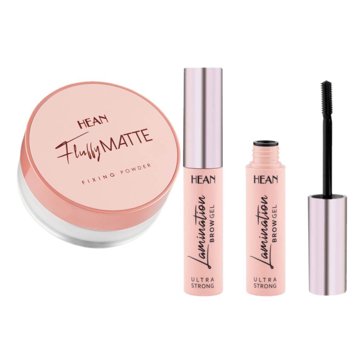 Hean Fluffy Matte Puder sypki matująco utrwalający fixing powder + Żel do laminacji brwi