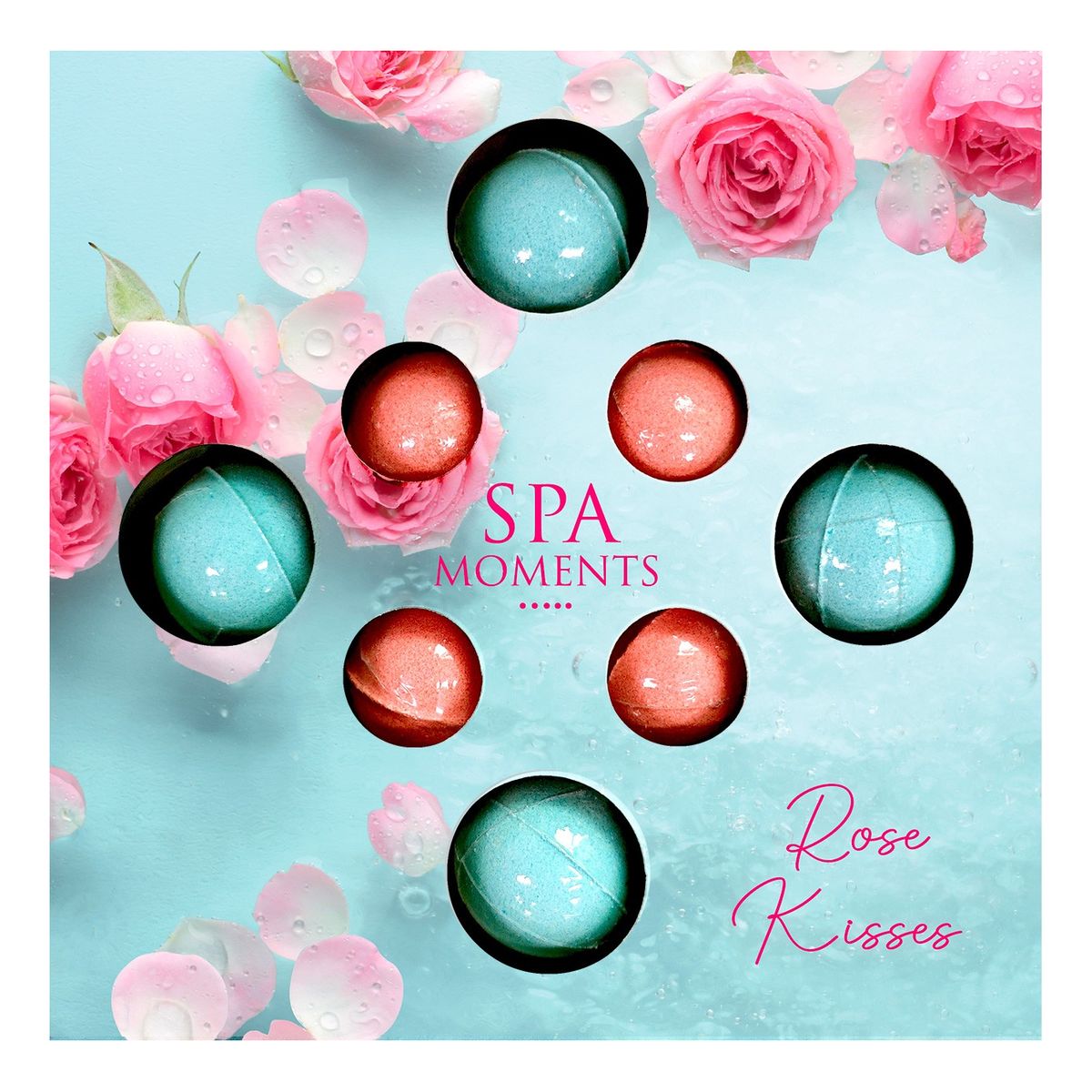 Spa Moments Zestaw kul do kąpieli rose kisses 4x30g, 4x20g-niebieskie 80g