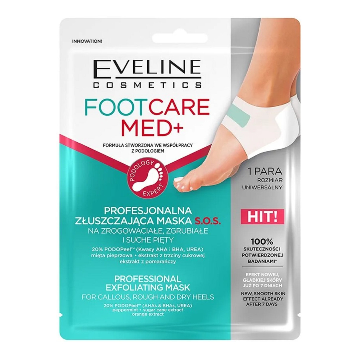 Eveline Foot Care Med+ Profesjonalna Złuszczająca Maska płachtowa S.O.S na pięty 1 para