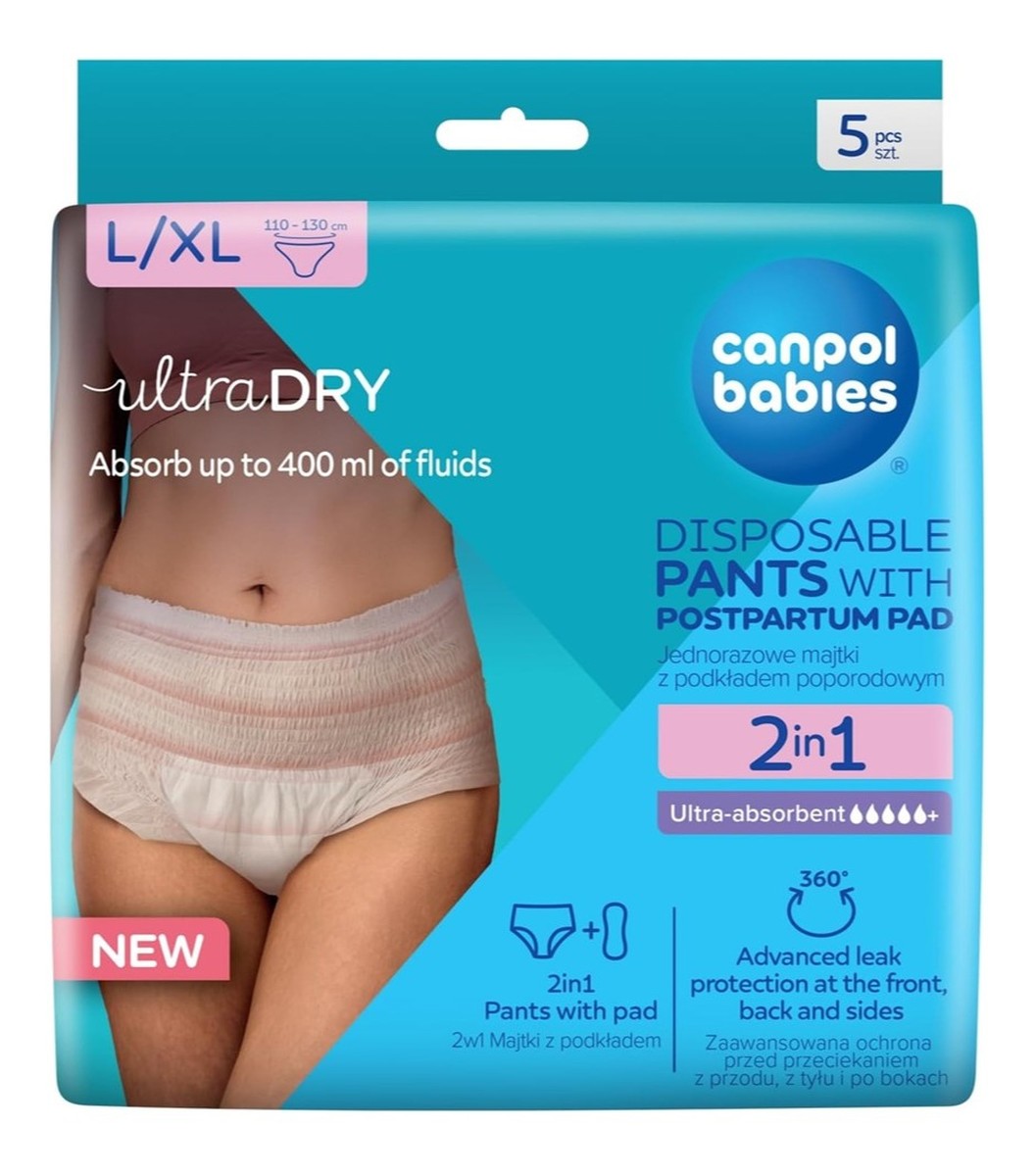 Oddychające majtki poporodowe 2w1 z podkładem L/XL