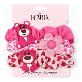 Zestaw frotek gumek 3w1 na plakietce różowe misie kwiat gum190