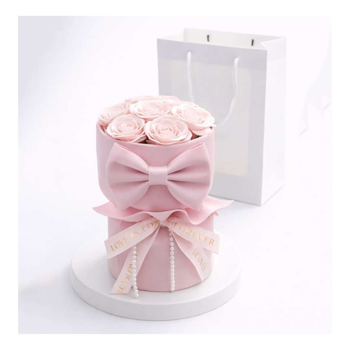 Ecarla bukiet mydlanych kwiatów pastelowe RÓŻE z kokardą BUK24R