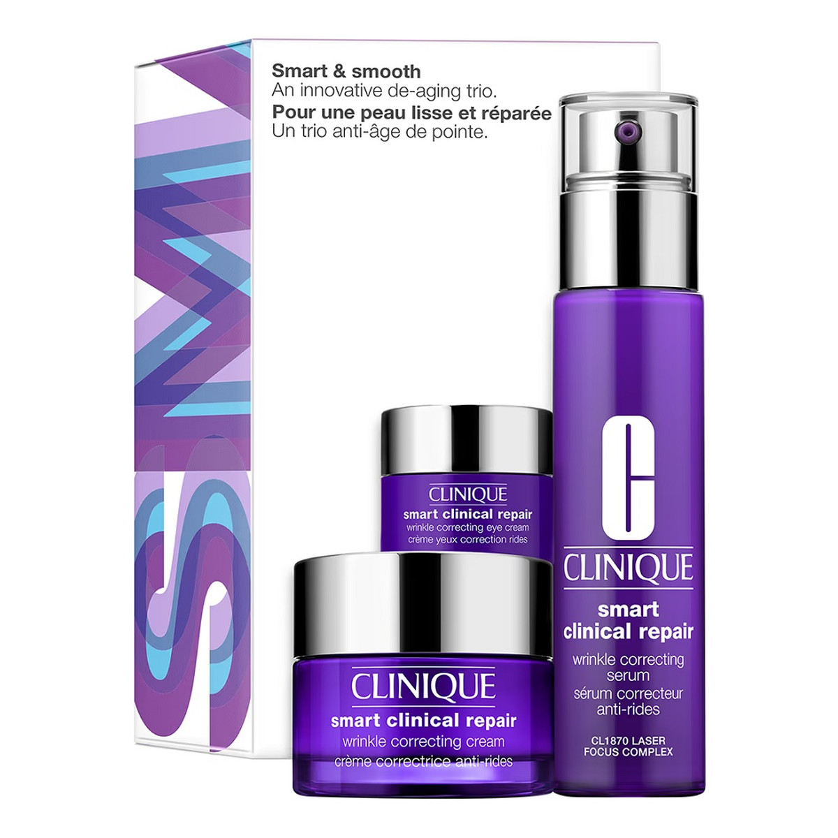 Clinique Smart & Smooth Zestaw smart clinical repair™ wrinkle correcting serum 30ml + smart clinical repair™ wrinkle correcting cream 15ml + smart clinical repair™ wrinkle correcting eye cream 5ml